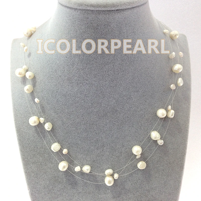 

WEICOLOR Wholesale Price For Three-row White,Brown Real Natural Freshwater Fishline Pearl Necklace.Chilren's Jewelry!