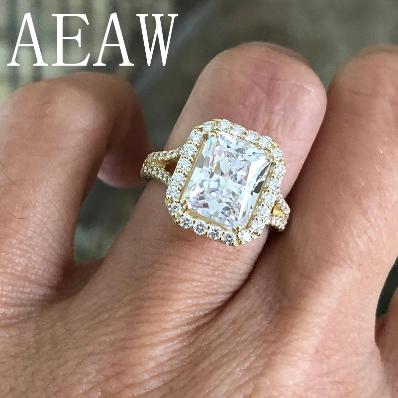 

4.5ctw Center 10x8mm Radiant Cut Moissanite Engagement Ring Real 14K Yellow Gold Diamond Fine Jewelry For Women