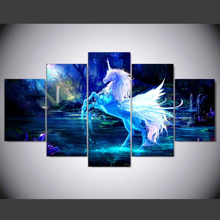 5 panel Modern hd unicorn Art print canvas art wall framed paintings
