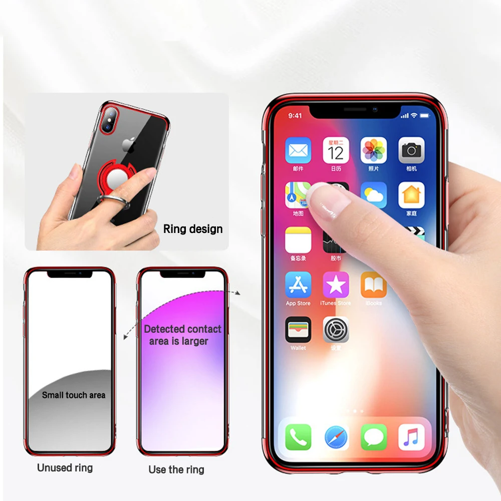 OTAO رقيقة جدا شفافة الهاتف حقيبة لهاتف أي فون XS ماكس XR X 8 7 6 6 S زائد سيارة المغناطيسي حالات الاصبع حلقة حامل غطاء كوكه