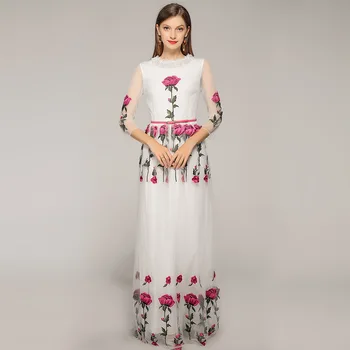 

Hot fashion women's birthday party dress High quality embroideredd mesh dress Chic maxi dress A200