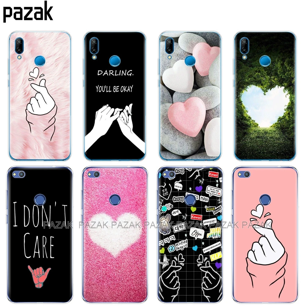 

Silicone Cover Phone Case For Huawei P20 P8 P9 P10 Lite Plus Pro 2017 p smart 2018 love on the finger heart