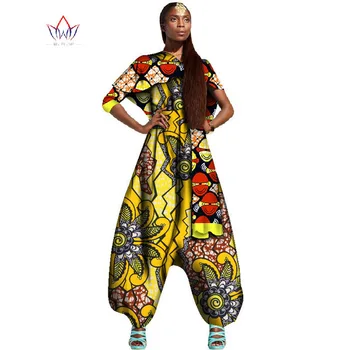 

African Women Traditional Jumpsuits New Fashion Printing National Style Retro Clothing Loose High Waist Shawl Cotton Jumpsuits