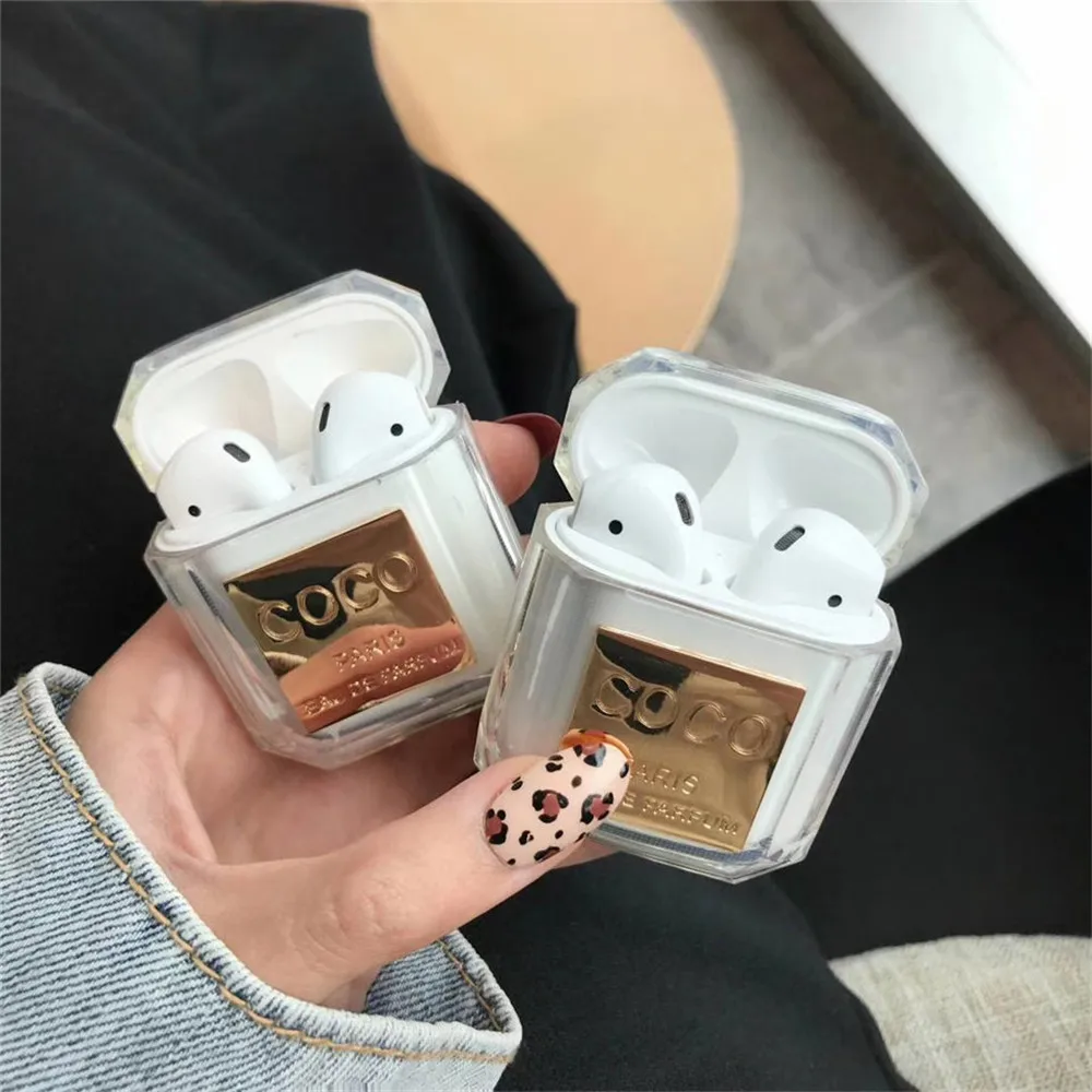 

For Coco airpods Case Perfume bottle CC shock proof Transparent INS glitter crystal storage case for apple airpods keyring gift