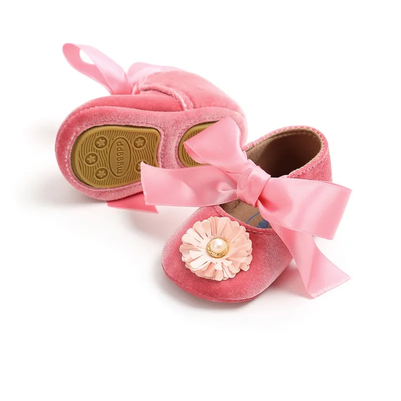 Для маленьких девочек Обувь для новорожденных Демисезонный сладкие Мэри Джейн большой бант вязаный танец балерина платье коляска обувь