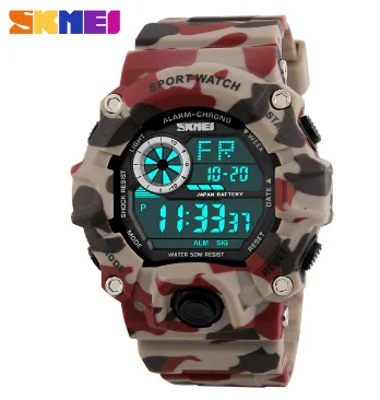 SKMEI Военные цифровые часы мужские Часы светодиодный задний свет шок спортивные наручные часы мужские камуфляжные армейские часы будильник водонепроницаемые часы - Цвет: Red Camouflage