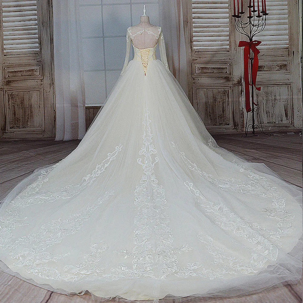 Vestido De Casamento индивидуальный заказ открытая спина Блестящий бисер блестящий длинный рукав принцесса бальное платье свадебное платье плюс размер