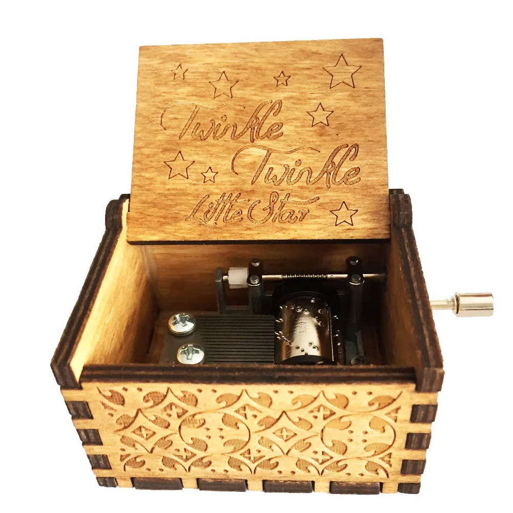 2018 New caja de musica Antique Carved Wooden Twinkle Twinkle Little