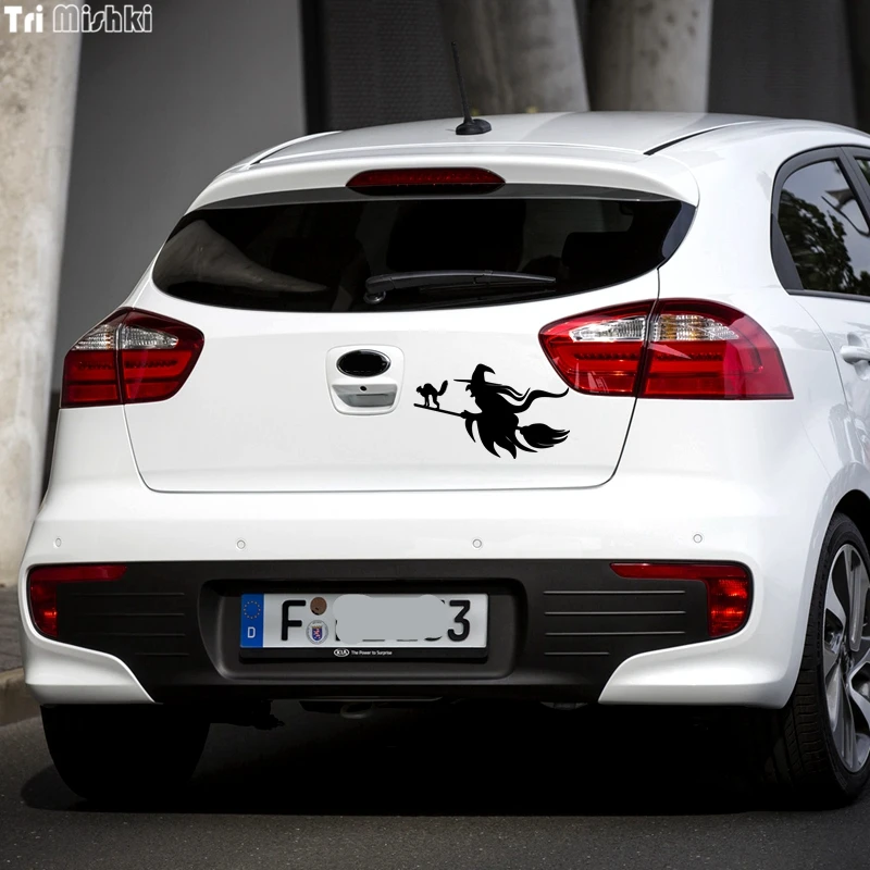 Tri mishki HZX638 #20x10 3 см ведьма летит на метле с Автомобильный стикер Кот Авто ветровое