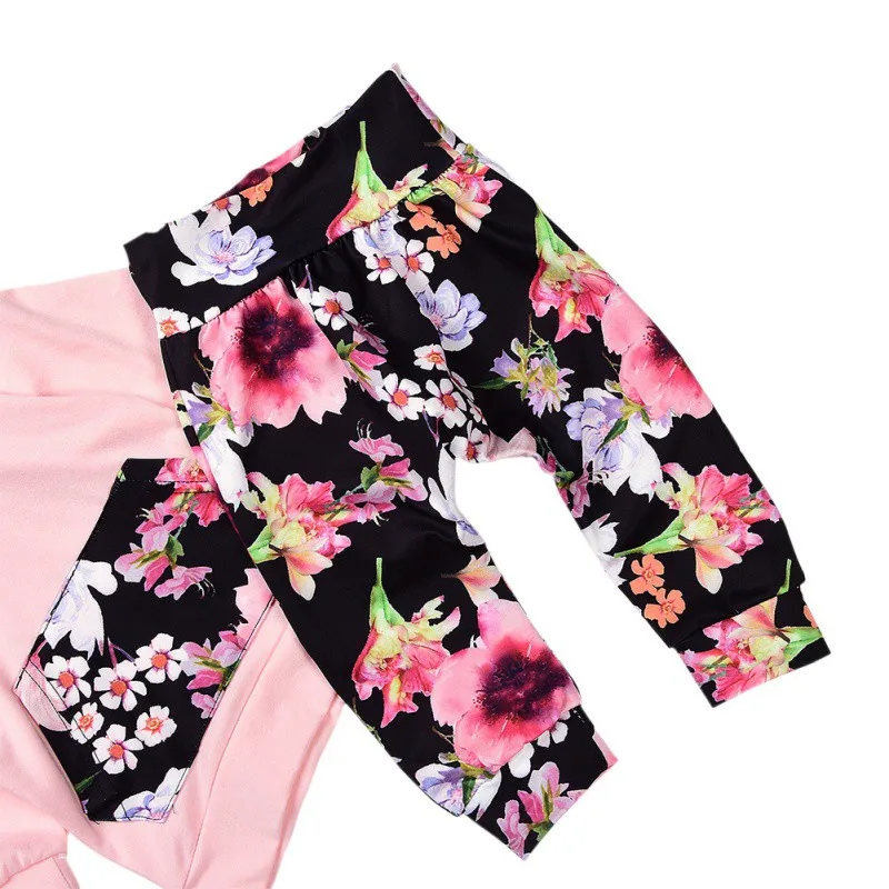 Jual 2018 Musim Dingin Bayi Gadis Pakaian Dicetak Floral Gadis Celana Set Bayi Perempuan Baru Lahir Pakaian Hooded Tops T Kemeja + celana Set Bunga