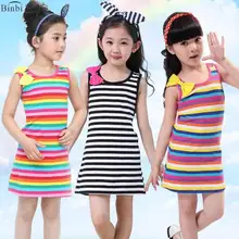 Горячая Распродажа, Брендовое летнее Хлопковое платье в полоску без рукавов для девочек 3, 4, 5, 7, 8, 10, 11, 12, 15 лет, платья-пачки для девочек