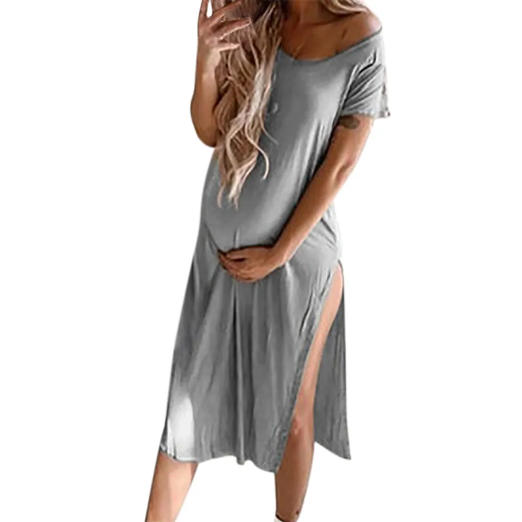 

Women Maternity Gown Sexy Solid Maternity Pregnant V-neck Short Sleeve Nursing Boho Maternity Dresses Evening Ropa Embarazada