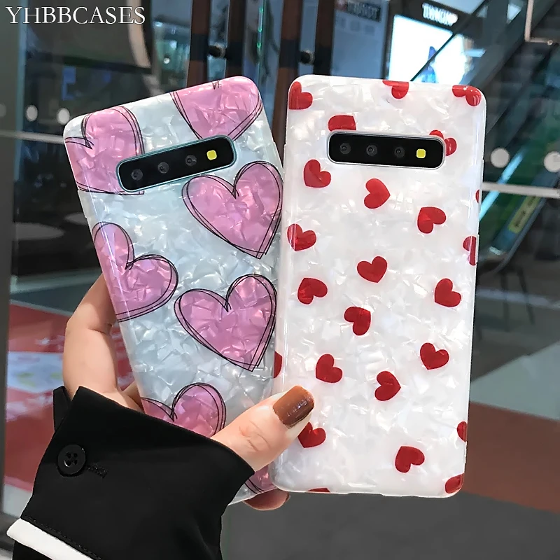 

YHBBCASES For Samsung Note 8 9 Fashion Conch Shell Phone Cover For Samsung Galaxy S8 S9 S10 Plus Cartoon Love Heart Soft Cases