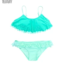 TELOTUNY девочка Эластичность Мягкий купальный костюм купальники из двух частей комплект с оборками для девочек летние купальники комплект Z1219