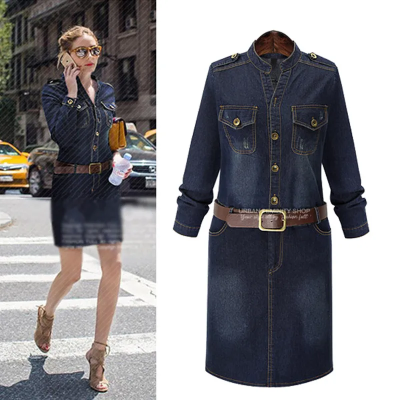 

New Autumn Women Dresses Vestidos Plus Size Fashion Casual Slim Button Long Sleeve Jeans Dress For Women Large Denim One-Piece
