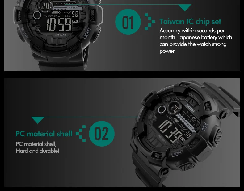 SKMEI Outdoor Sport Watch Men Multifunction 5Bar Waterproof PU Strap LED Display Watches Chrono Digital Watch reloj hombre 1243