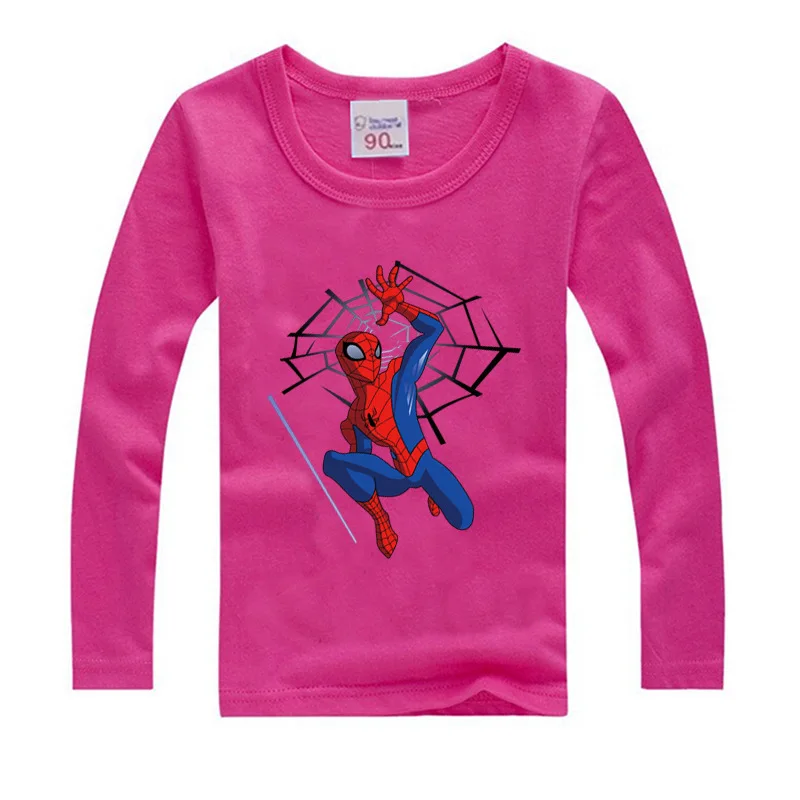 Футболки с длинными рукавами для мальчиков, г., осенняя футболка с человеком-пауком хлопковая одежда для детей от 1 до 15 лет топы для маленьких девочек, футболки, одежда - Цвет: Red rose