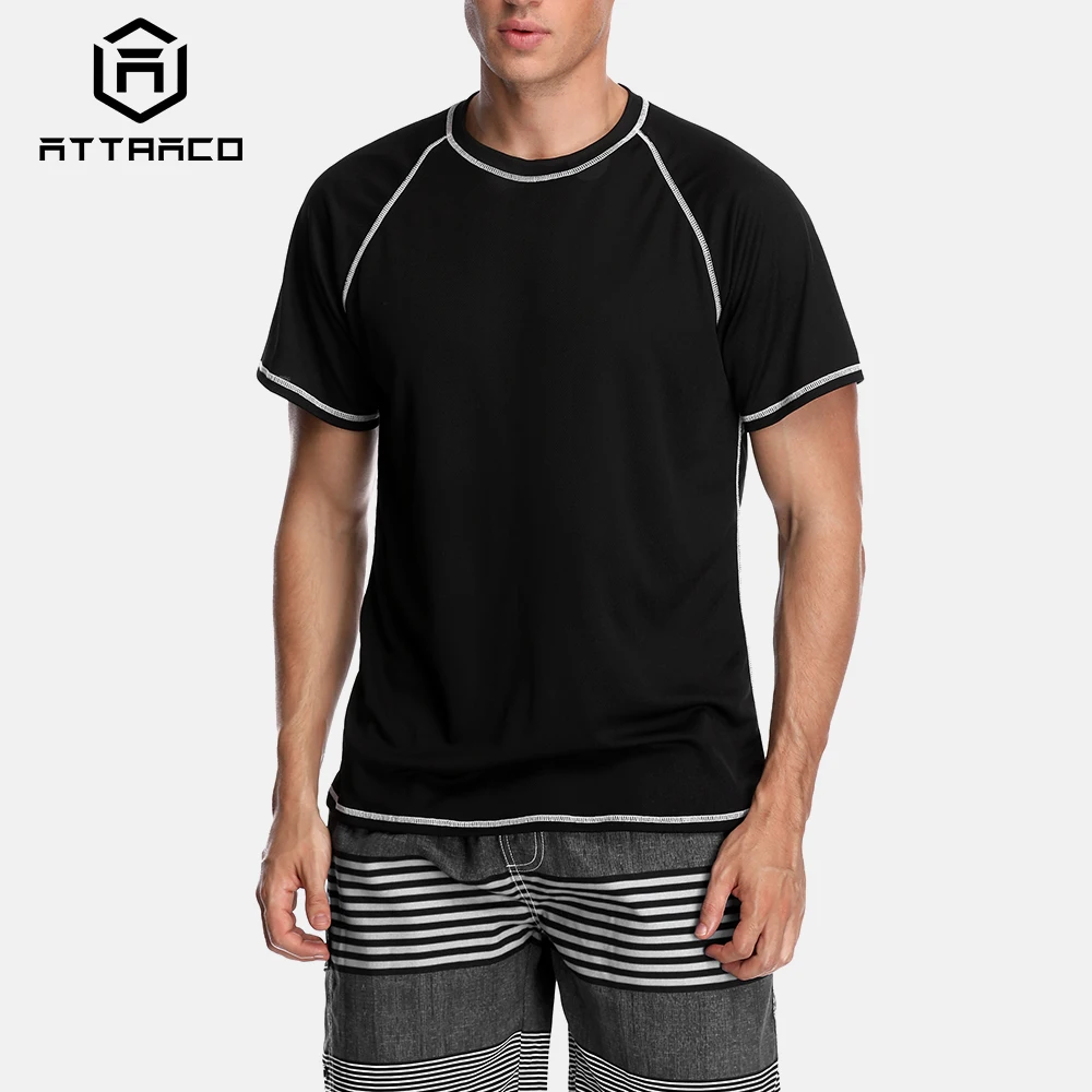 Rash Guard Surfing Swimsuit Attraco Men Rashguard Dry-Fit Short Shirt Men Diving Shirts Surf Rash Guards Top UPF 50+ Breathable Rashguard T-Shirt Beach Wear