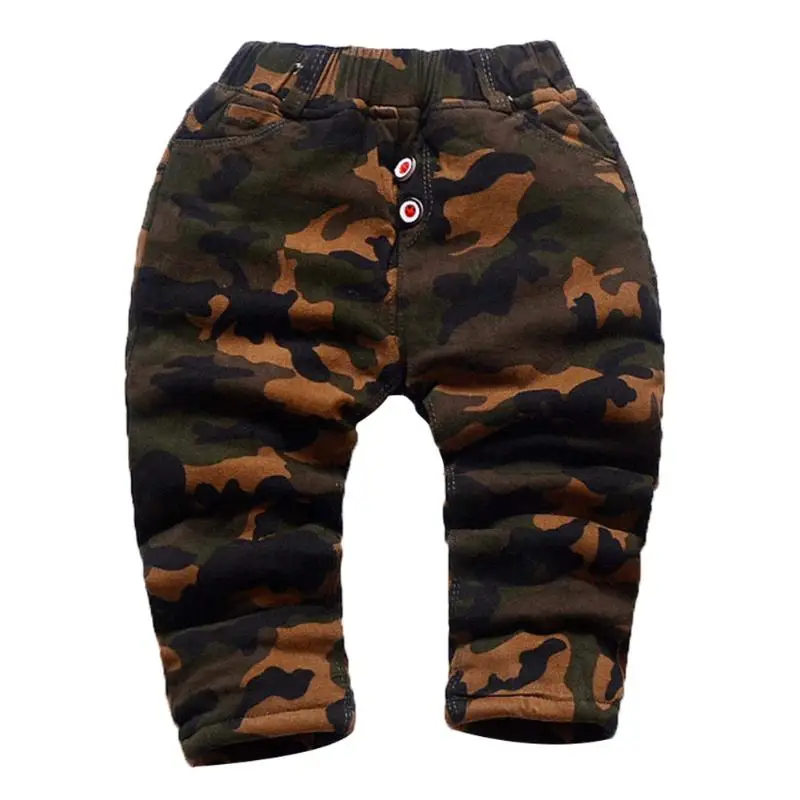 

Children Boys Thicken Elastic Waist Trousers Panda Embroidery Warm Fleece Baby Kids Boys Panda Embroidery Thicken Camo Pants