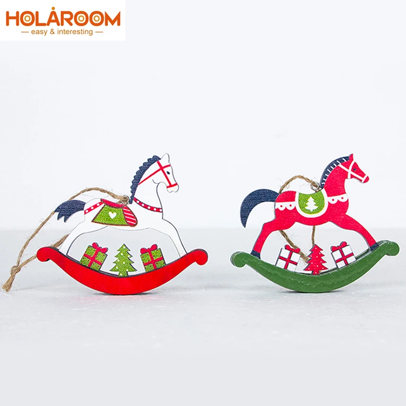 1pcs christmas horse pendant christmas tree color wooden