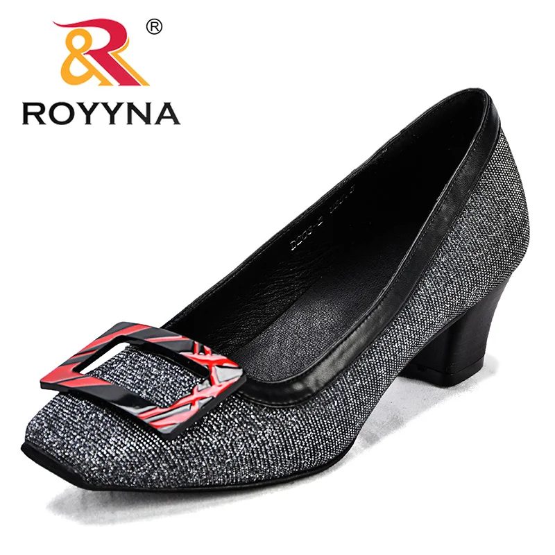 

ROYYNA New Concise Style Women Pumps Satin Slip-On Lady Office Shoes Square Toe Female Dress Shoes Heels Shoes Free shipping