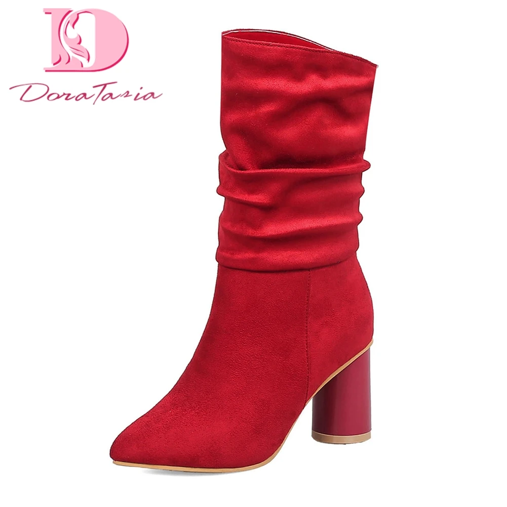 

Doratasia Brand NEW plus Size 34-43 dropship fashion Shoes Woman Boots Women Autumn Winter High Heels Mid Calf Boots woman shoes