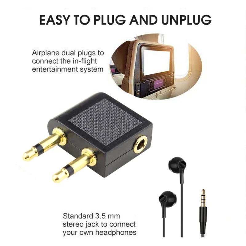 3 5 mono stereo jack to 2 3 5 mono plugs Pro Airline Airplane Golden Plated Headphone Jack Plug Adapter Hot Sell