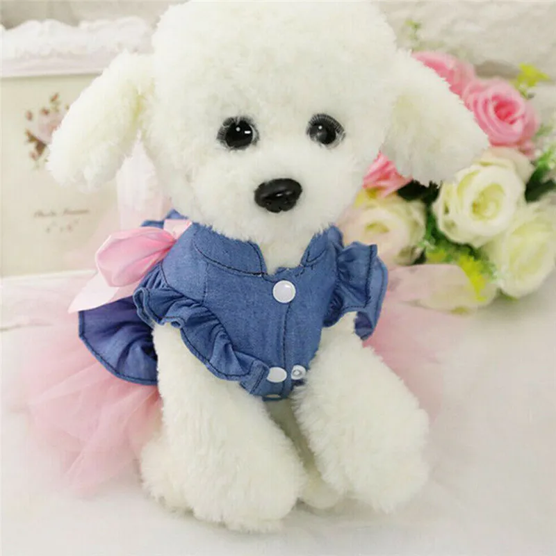 

Cute Small Dog Cat Floral Princess Dress Denim Sweet Dog Puppy Pretty Solid Dresses Vestido Spring Summer Casual Pet Dog Clothes