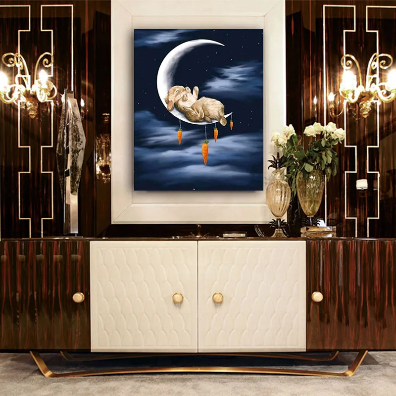 

DIY colorings pictures by numbers with Rabbit on the moon picture drawing Relief painting by numbers framed Home