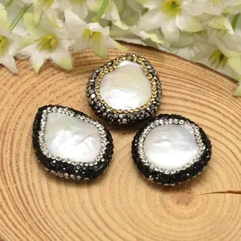 

Keshi Pearl Nucleated Pearl Beads, with Polymer Clay Rhinestone, White, 23~26x21~25x6~7mm, Hole: 1mm