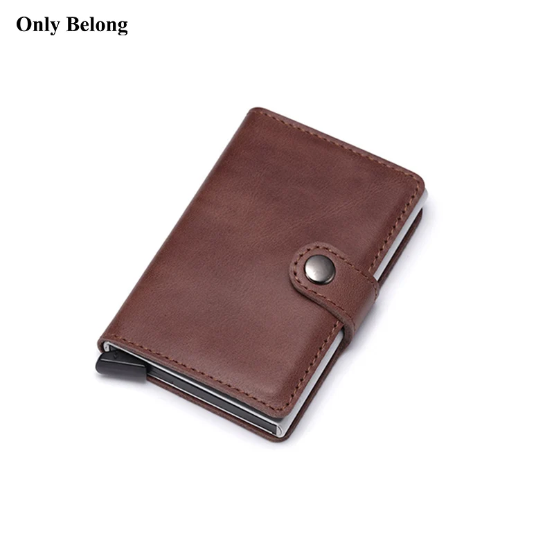 

Only Belong Genuine Leather Rfid Card Holder Thin Smart Wallet Slim Mini Men Wallets Metal Male Short Walet Money Bag Vallet