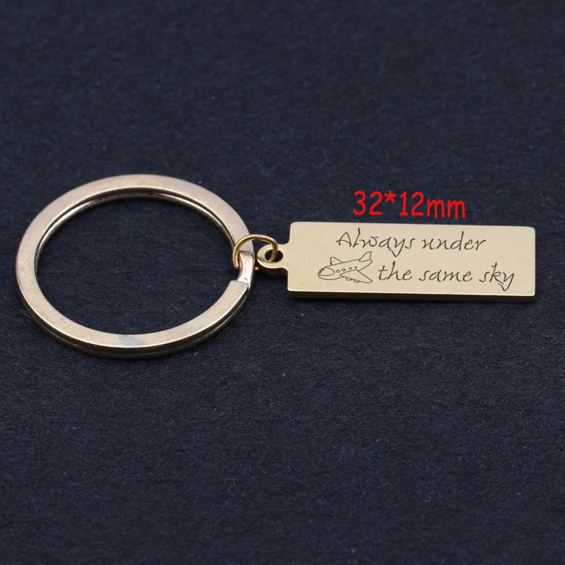 

Engraved Always Under The Same Sky Stainless Steel Keychain Stick Figure Airplane Long Distance Gift Fashion Key Fobs