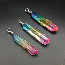 Ожерелье Подвеска ручной работы натуральный камень Радуга 7 Чакра Кварц Кожа Цепь маятник колонна для исцеления чакр с помощью рейки ювелирные изделия