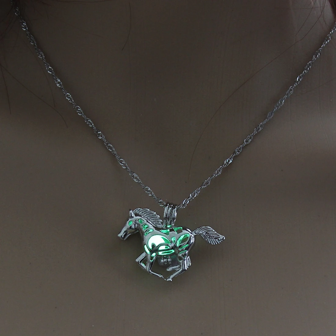 Hot Sale Running Horse Luminous Locket Pendant Necklace Glowing in the Dark Vintage Jewelry Necklace For Women Choker Hot Sale Running Horse Luminous Locket Pendant Necklace Glowing in the Dark Vintage Jewelry Necklace For Women Choker