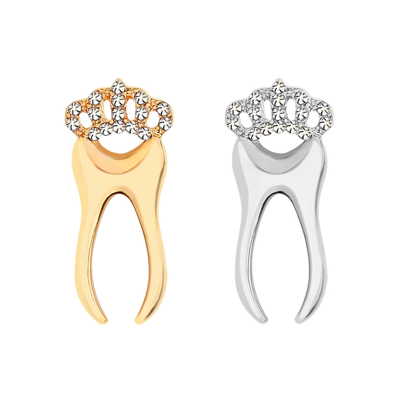 

Fashion Tooth Brooches for Women Dress Lapel Pin with Crystal Crown Gold Sliver Teeth Dentist Jewelry Button Badges Kids Gifts