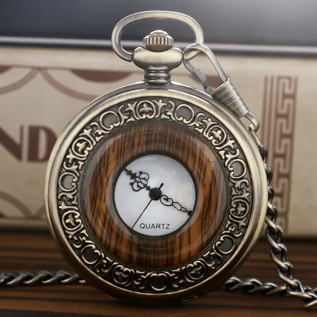 Retro Antique Pocket Watch Classic Wood Grain Round Hollow Cover Pendant Chain V Retro Antique Pocket Watch Classic Wood Grain Round Hollow Cover Pendant Chain V