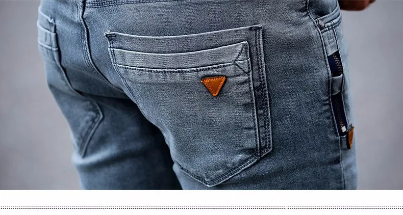New Korean Style Men Jeans Grey Slim Skinny Man Biker Jeans with Zippers Designer Stretch Fashion