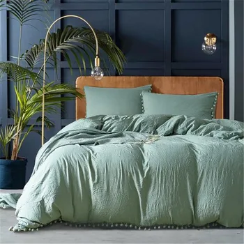 

Wihte Pink Bedding Sets With Washed Ball Decorative Microfiber Fabric Queen King Duvet Cover Pillowcase Comfortable
