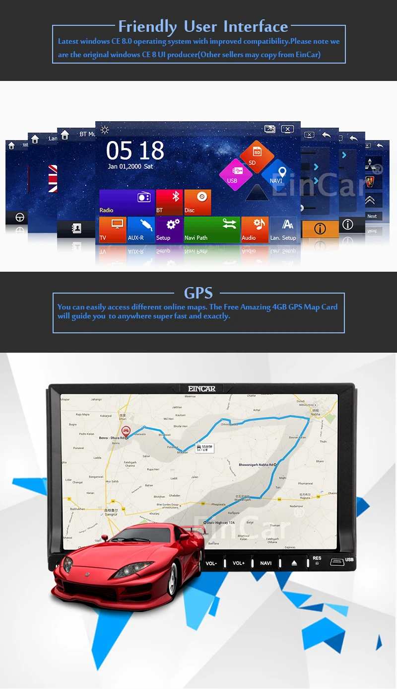 Flash Deal Eincar 7 inch Car DVD Player FM Accessory Movie Stereo Audio GPS Auto Radio SD in dash car stying Steering Wheel Autoradio 2