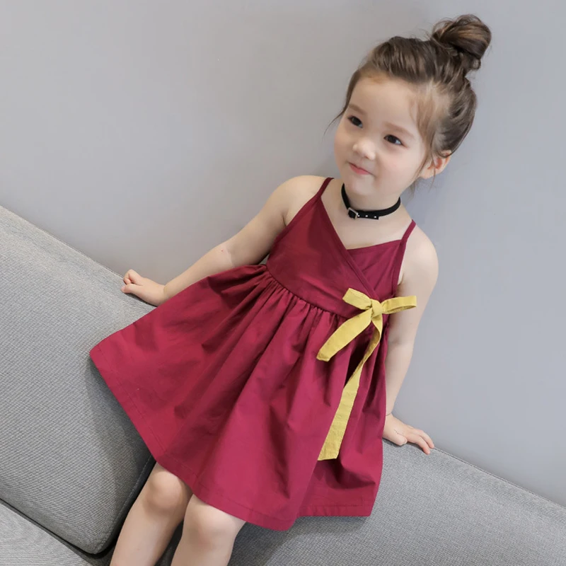 New Girls summer dress Children Ribbons bow Clothing kids one piece