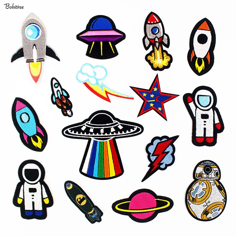 

UFO Rocket Space Alien Patches For Clothing Iron on Embroidered Badges Appliques Stickers for Jacket Jeans Patch