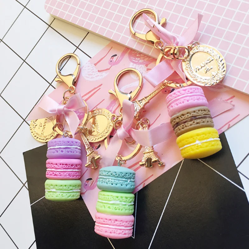 

Creative Macarons Cake Key Chain Colorful Gradient Keychain Car Bag Accessory for Women Birthday Party Gift Keys Holder