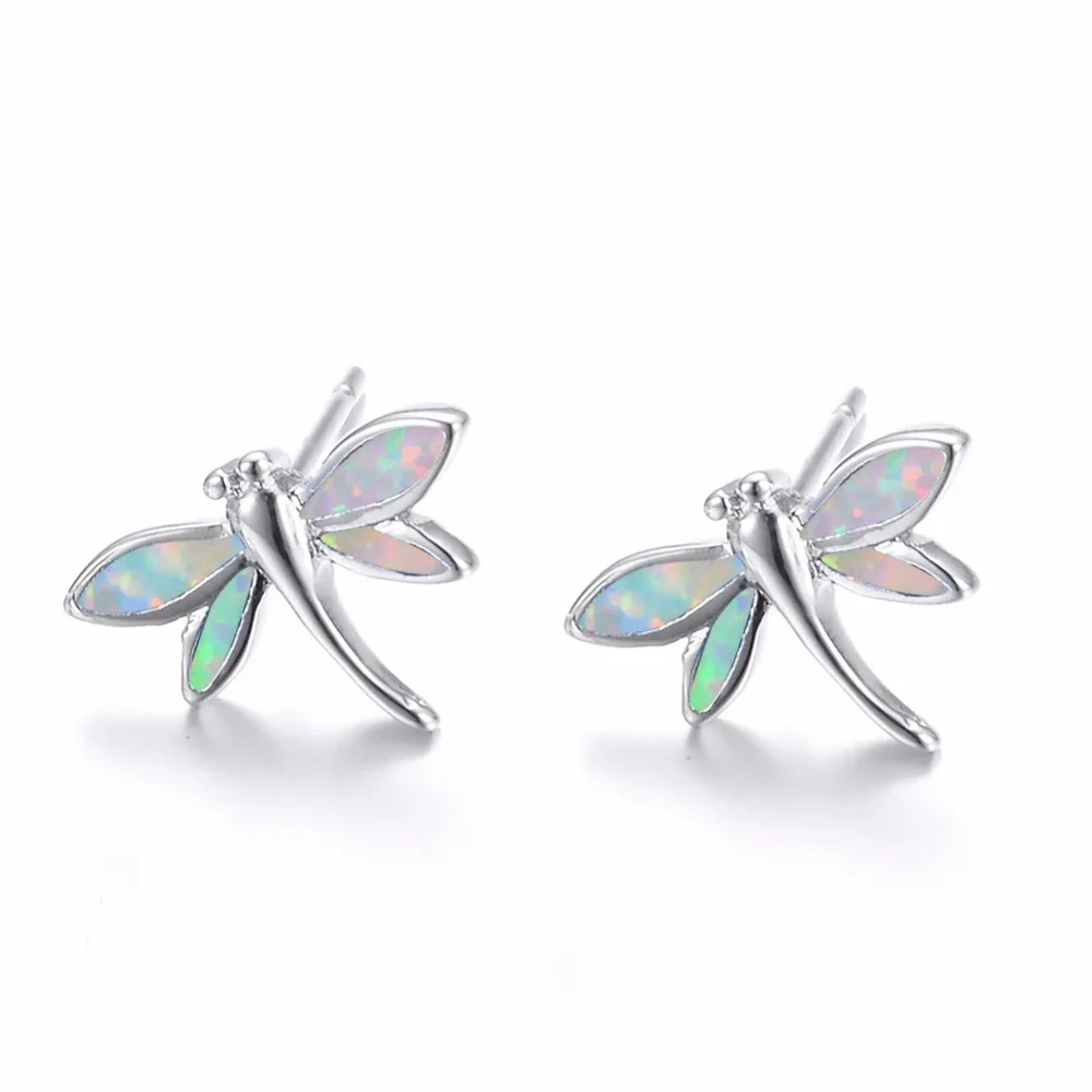 

Wholesale 925 Sterling-Silver Filled Blue/White Fire Opal Animal Stud Earrings Tiny Elegant Cute Dragonfly Women Earrings