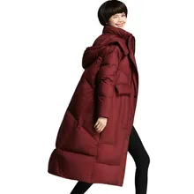 Брендовые женские куртки на утином пуху, длинные, с капюшоном, одноцветные,, зимние, с карманами, дизайн, парка, женская, утолщенная верхняя одежда, теплые пальто
