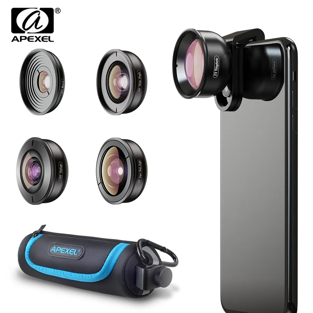 Najtaniej APEXEL 5in1 komórkowy telefon futerał na obiektyw i klip zestaw HD typu \
