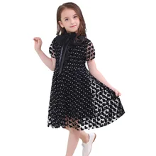 Летние платья для девочек; коллекция года; Одежда для девочек-подростков; детское платье черного цвета с короткими рукавами для девочек; От 5 до 15 лет; RT323