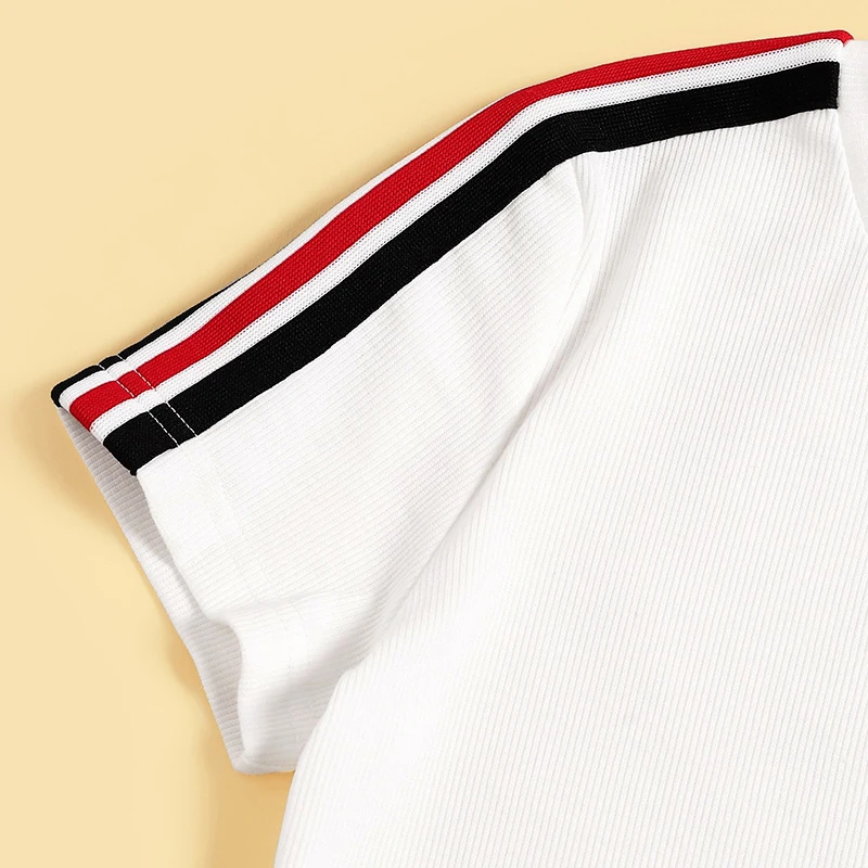 SweatyRocks полосатая вязанная футболка с рукавом в рубчик, повседневные женские эластичные облегающие Топы, летние белые футболки для активного отдыха