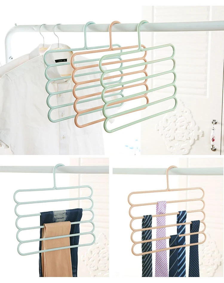 5 Layers Non-slip Racks Hangers Multi-functional Scarf Tie Wardrobe Hanger Skid Trousers Hanger Clothes Hanger Pants Support-12
