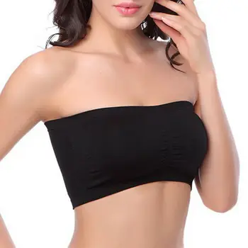

2019 Solid Women Girls Double Layers Plus Size Strapless Bra Bandeau Tube Removable Padded Top Stretchy