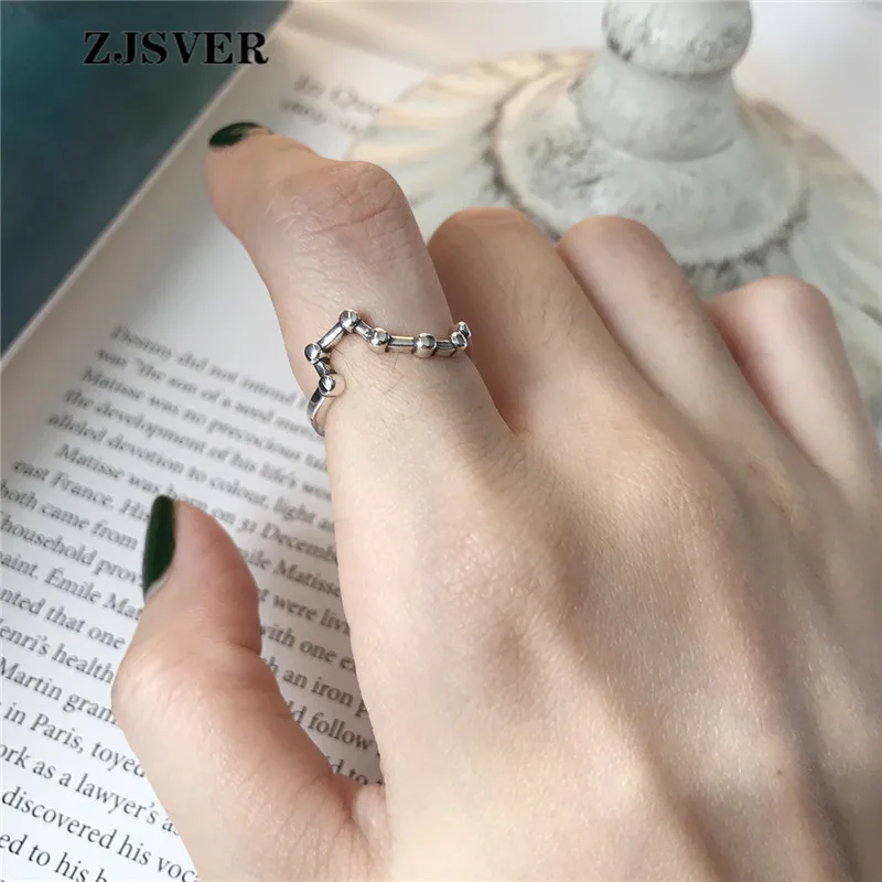 

ZJSVER Korean Jewelry 925 Sterling Silver Rings Fashion Simple Silver Big Dipper Shape Opening Adjustable Women Ring For Present